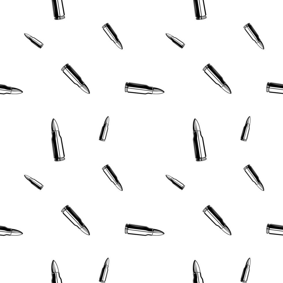 black and white seamless pattern with bullet ammo. vector