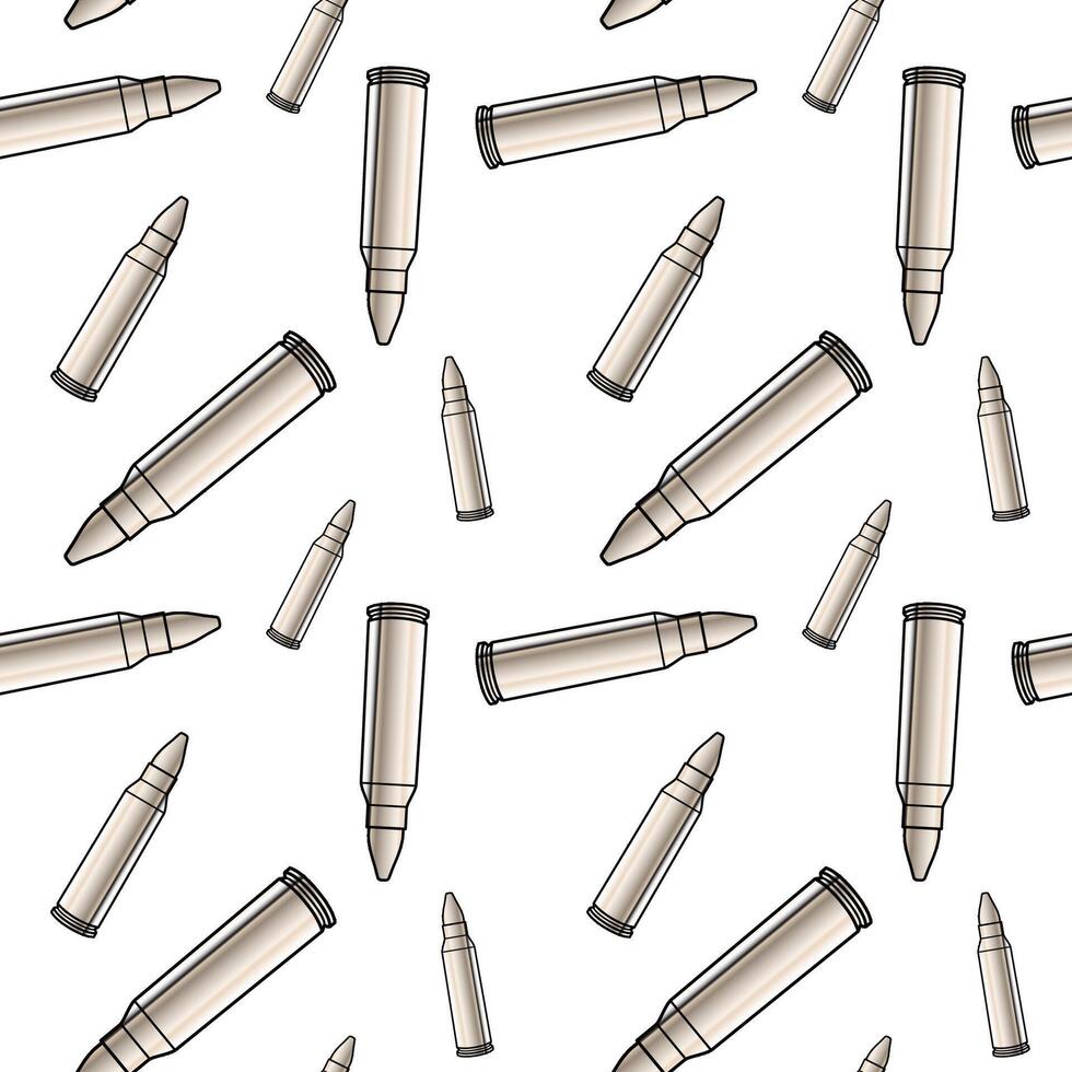 Metallic bullets illustration. Seamless pattern background for shooting or army concept. vector