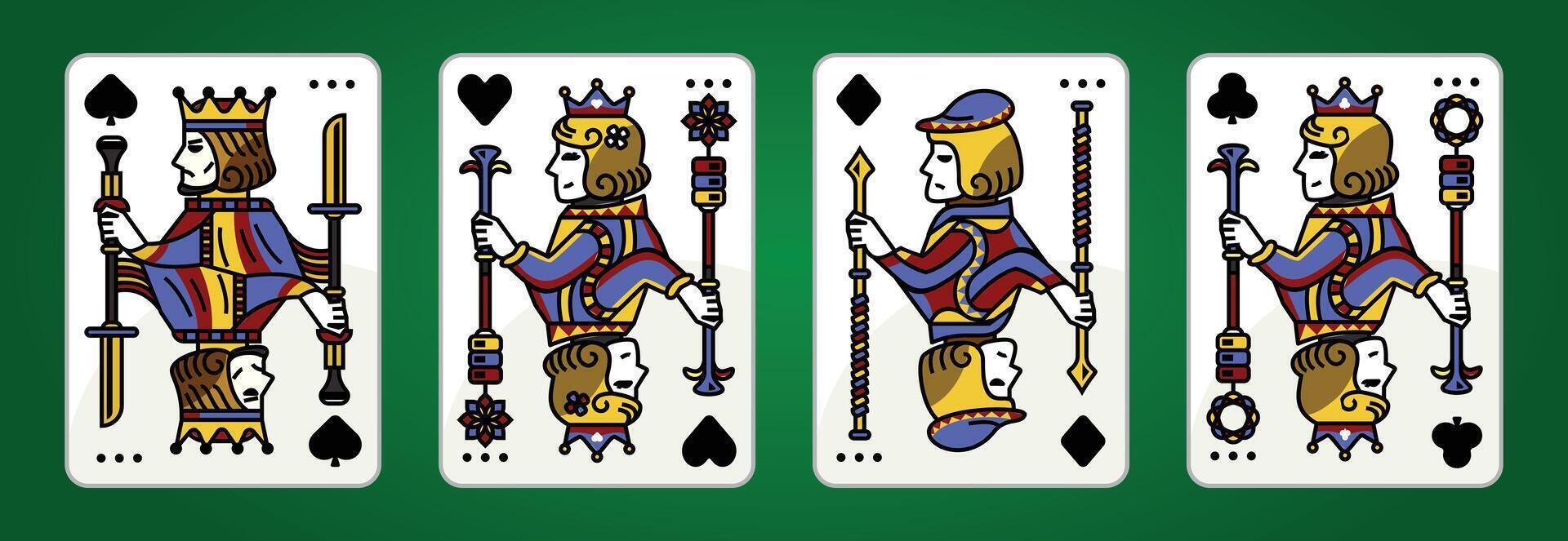 King and queen card illustration set of hearts, Spade, Diamond and Club, Royal cards design collection vector