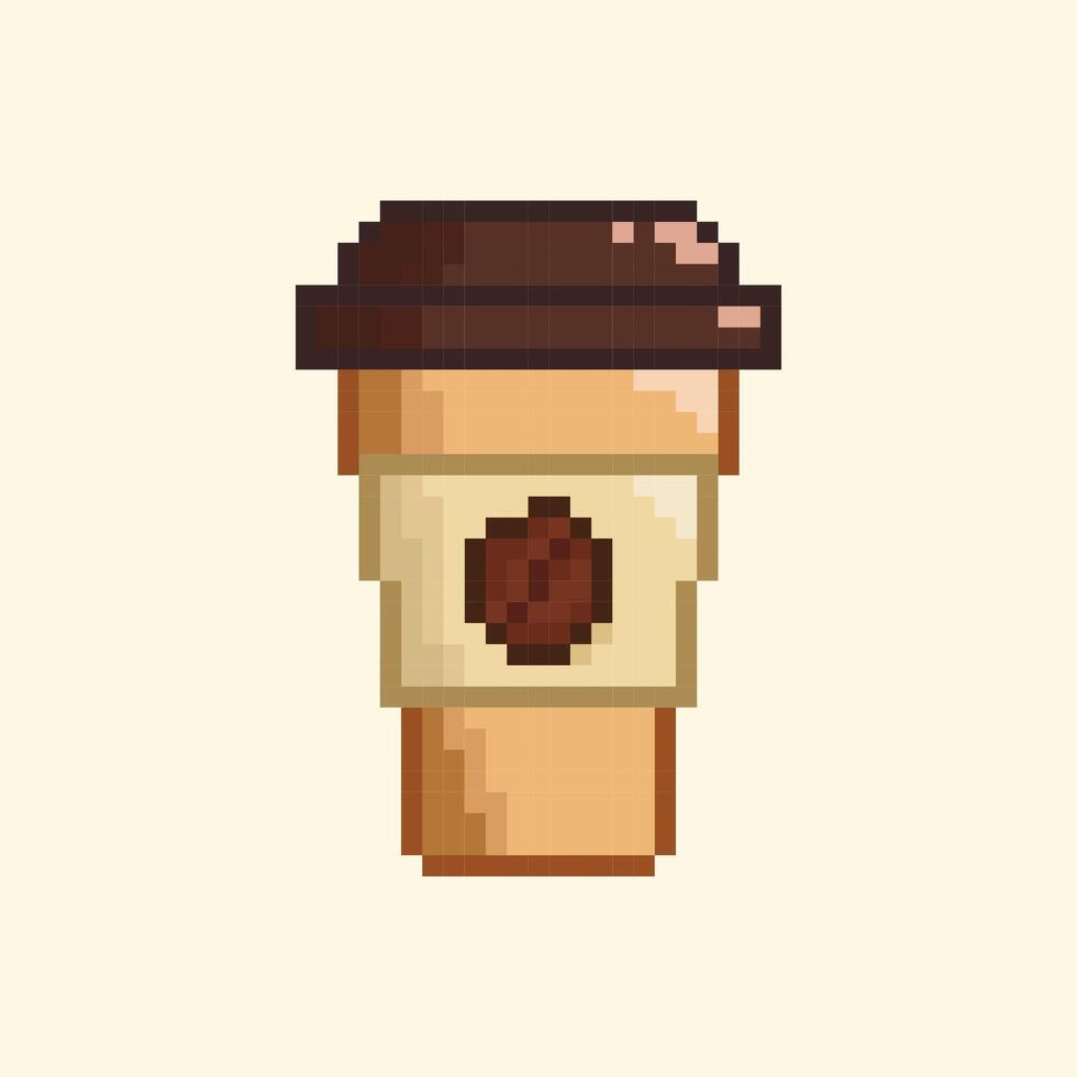 Coffee cup illustration in pixel art vector