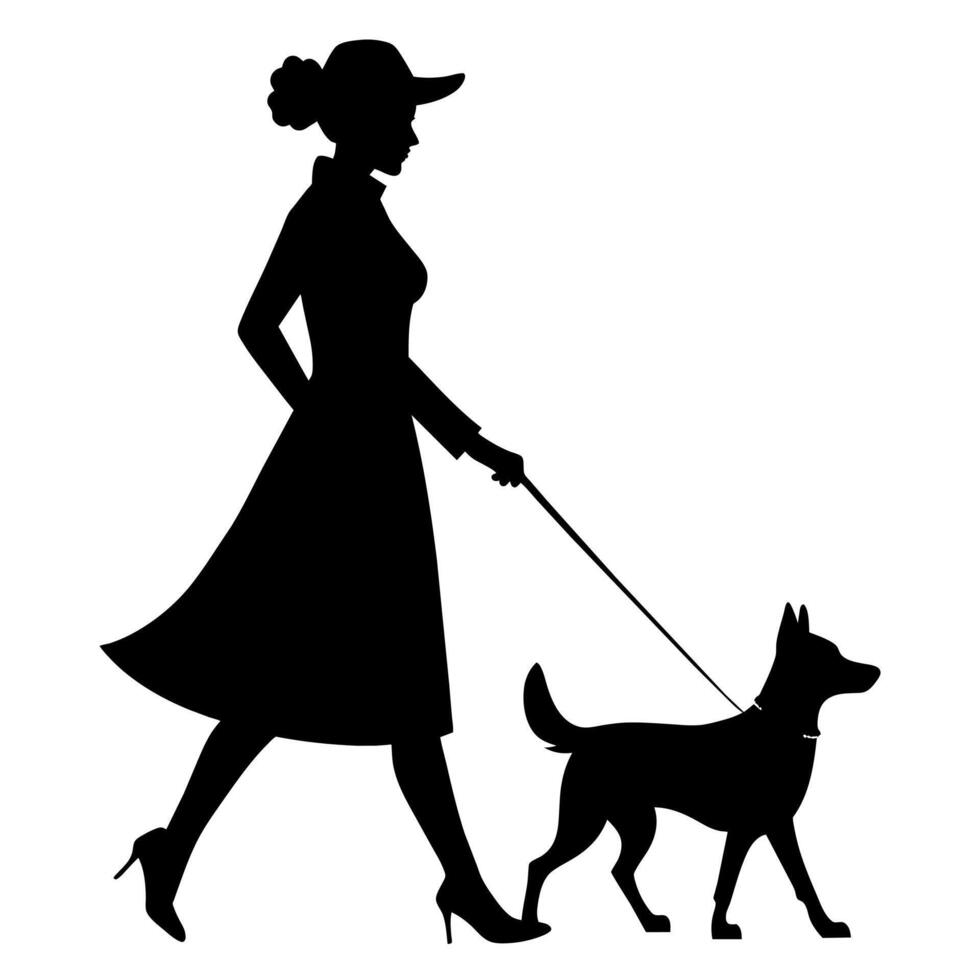 un mujer con perro ilustración vector