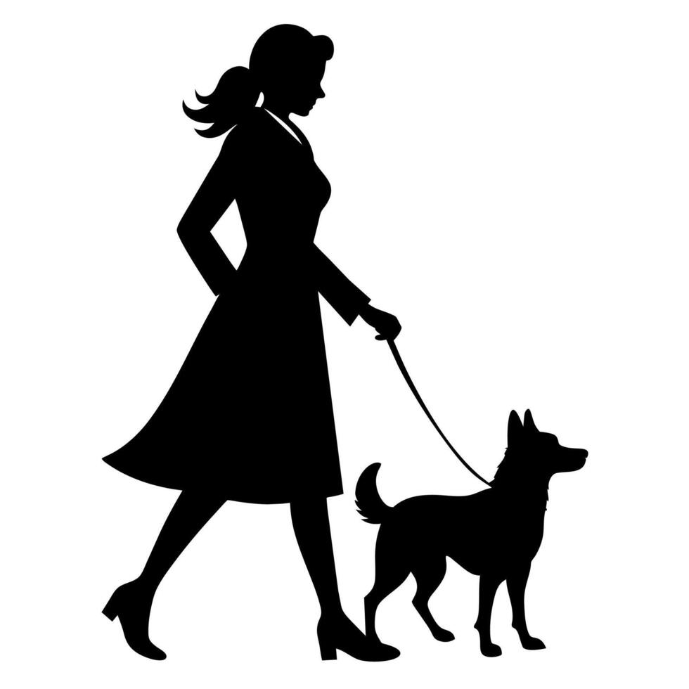 un mujer con perro ilustración vector