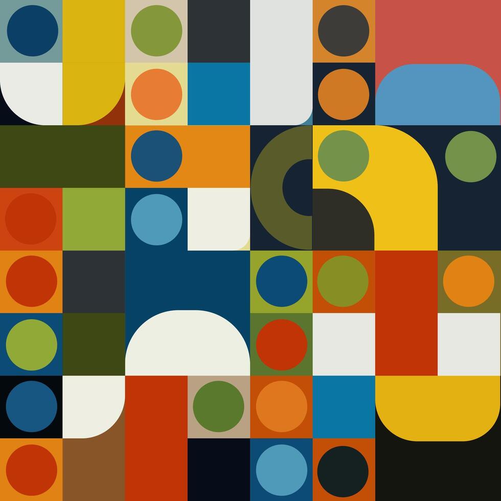 Seamless pattern with circles and squares in retro style vector