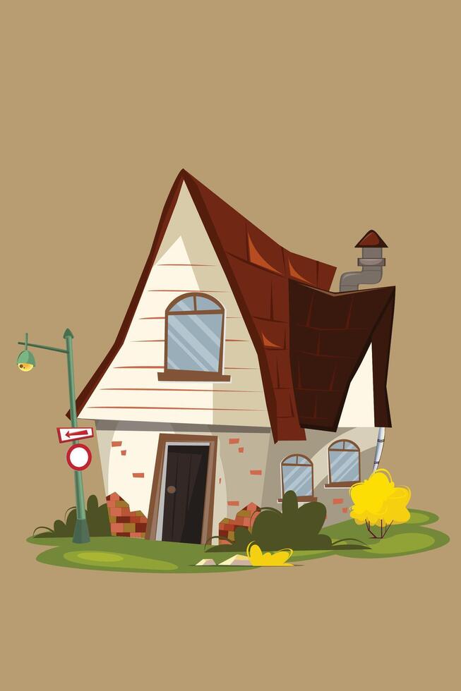 Cartoon cute fairy tale house. Cartoon cozy old country house. Village, suburb. Flat detailed style. Beautiful building. vector