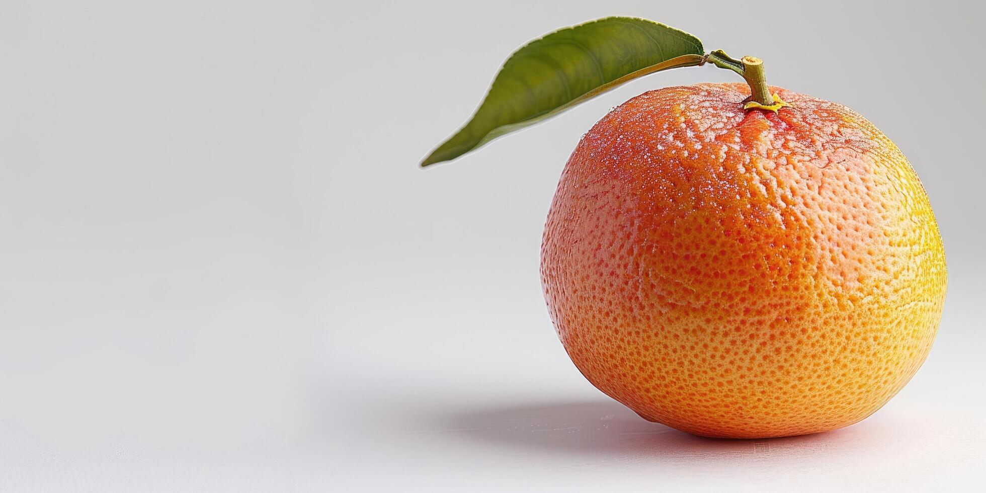 Fresh orange with leaf on white background. photo