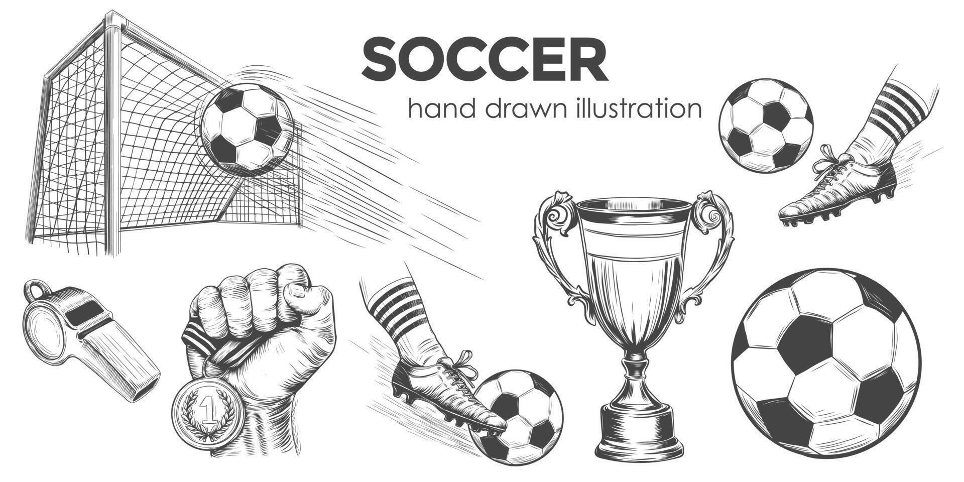 Hand drawn Football doodles set. European football theme sport elements. France soccer. Football championship. Football design elements. Brazil football. Soccer collection isolated on white vector