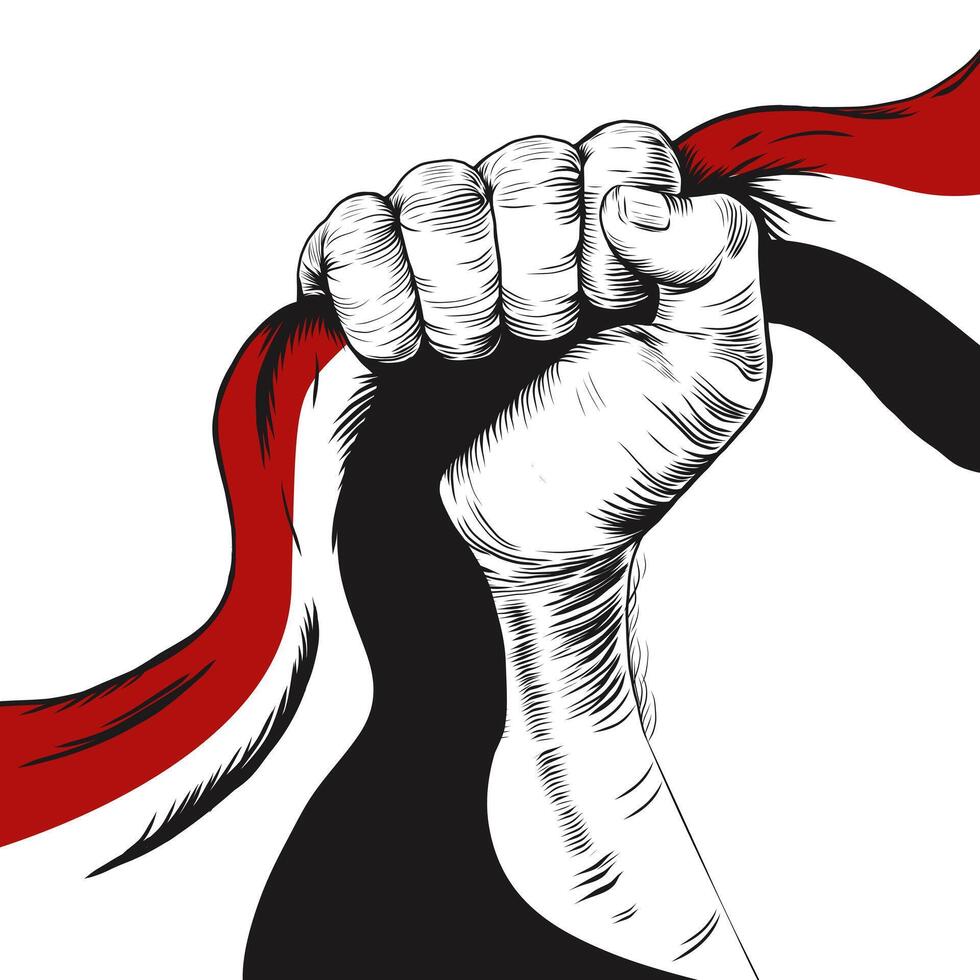 30 November. Happy Independence Day. Fist clenching flag ribbon of Yemen. Hand holding Yemeni national flag. illustration isolated on a white background for banner, card, social media, post. vector