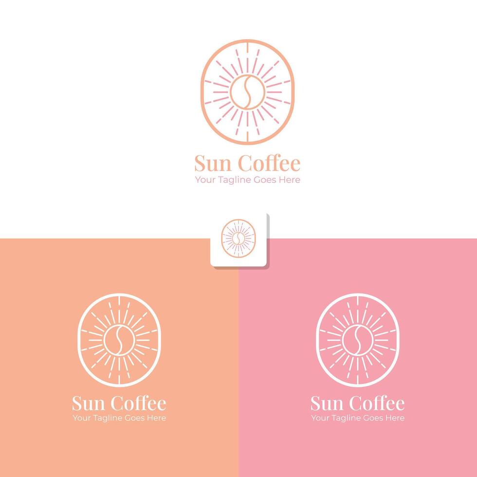 Vintage line art coffee logo template. With aesthetic pastel colors vector