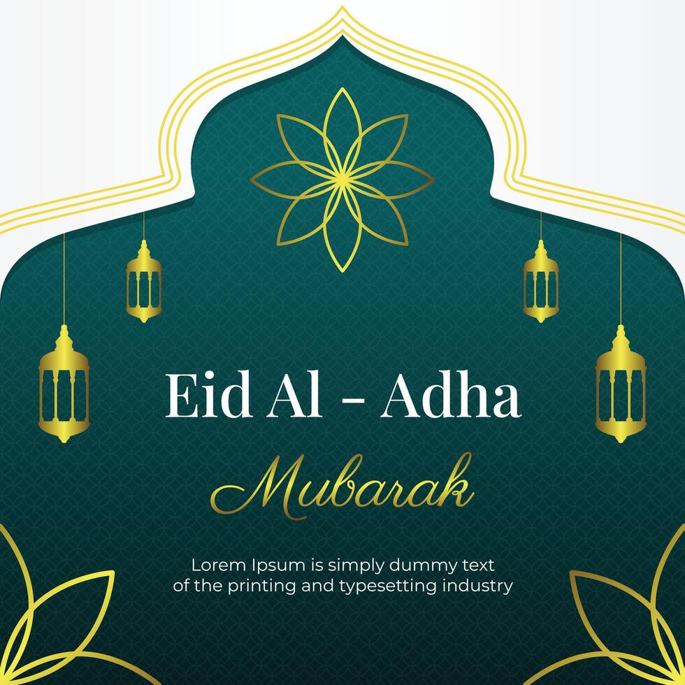 Gradient Eid Al Adha background template design with luxury gold colored lanterns vector