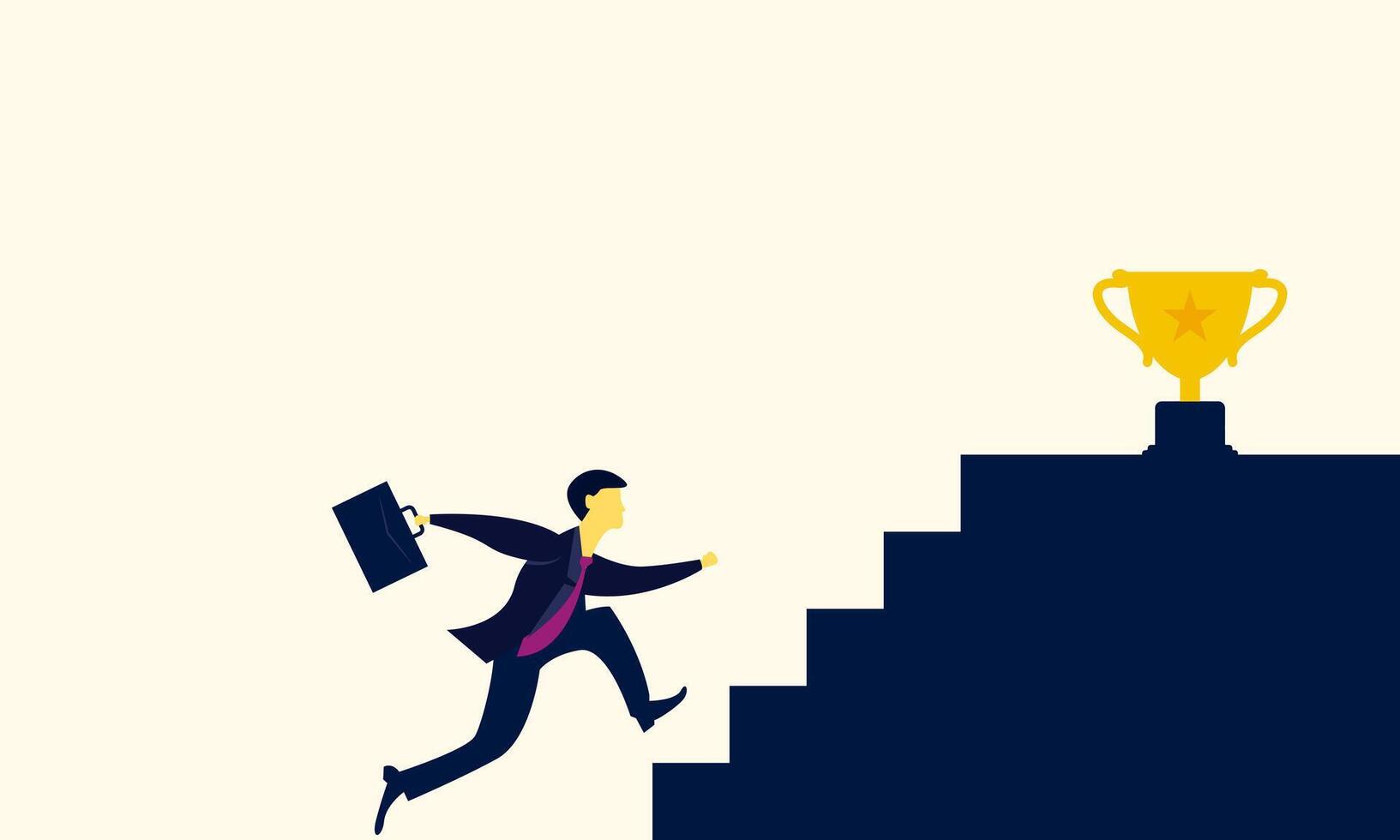 Businessman climbing stairs to reach keys. Symbolizes achievement, goals, struggle, effort and hard work. vector