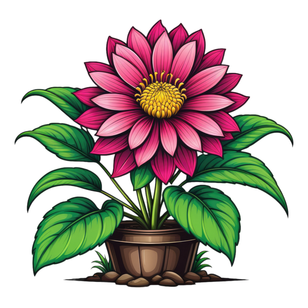 Illustration von Blume mit Blätter und Grün Blätter auf transparent Hintergrund png