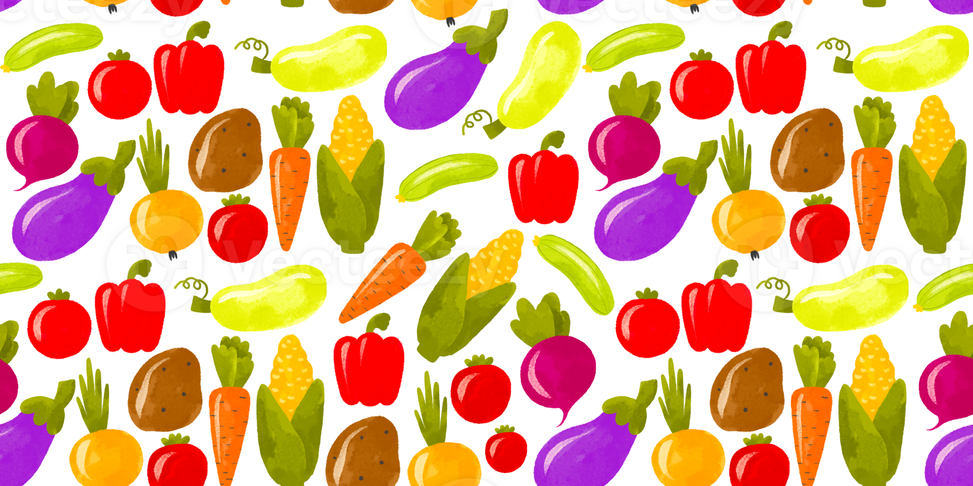 Seamless pattern of cartoon vegetables. Hand drawn illustration on isolated background. Children's background png