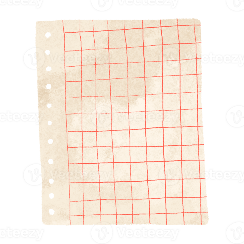 Paper templates for notes. A sheet of paper torn from a notebook in a red cell. Illustration of notes from a notebook on an isolated background png