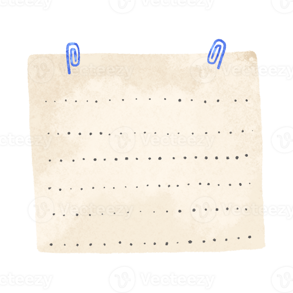 Paper templates for notes. A sheet of paper with a blue paper clip torn from the notebook. Illustration of notes from a notebook on an isolated background png