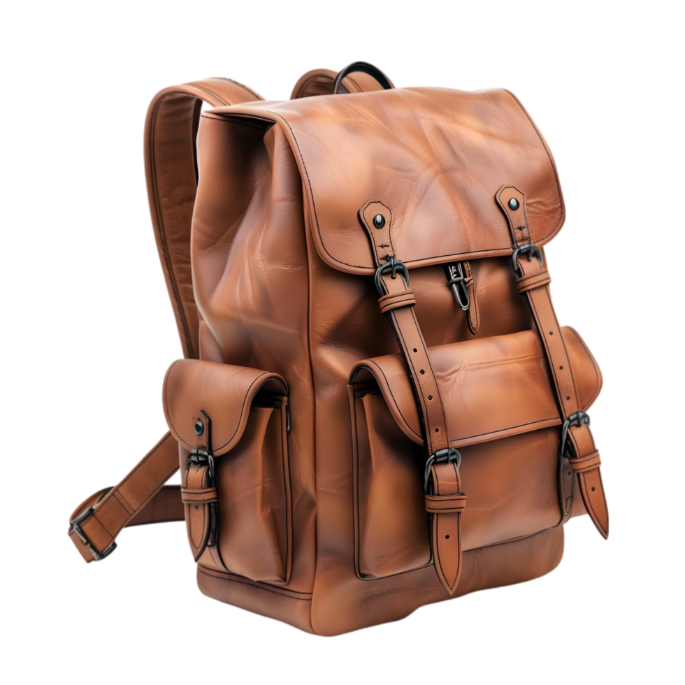 Crafted Elegance Brown Leather Handbag with Artisan Design png