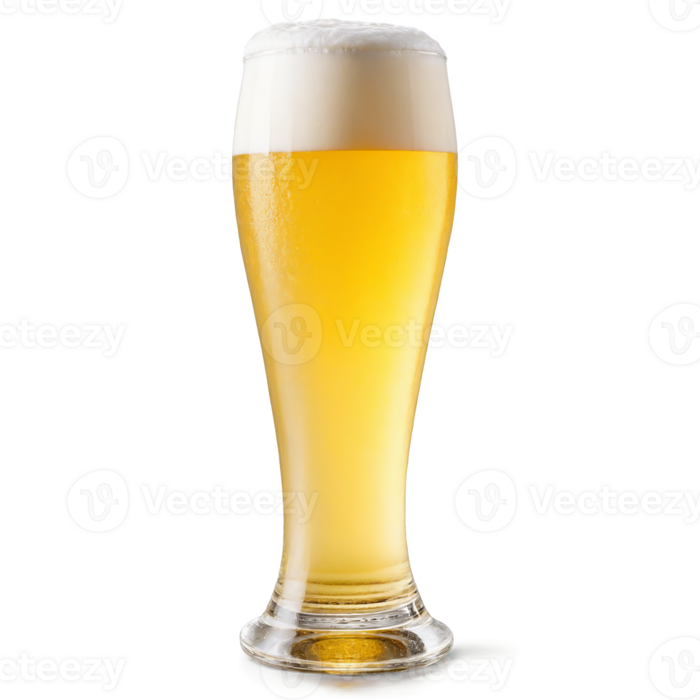 Hefeweizen Glas hoch und gefüllt mit dunstig golden Weizen Bier einer leeren und einer garniert png