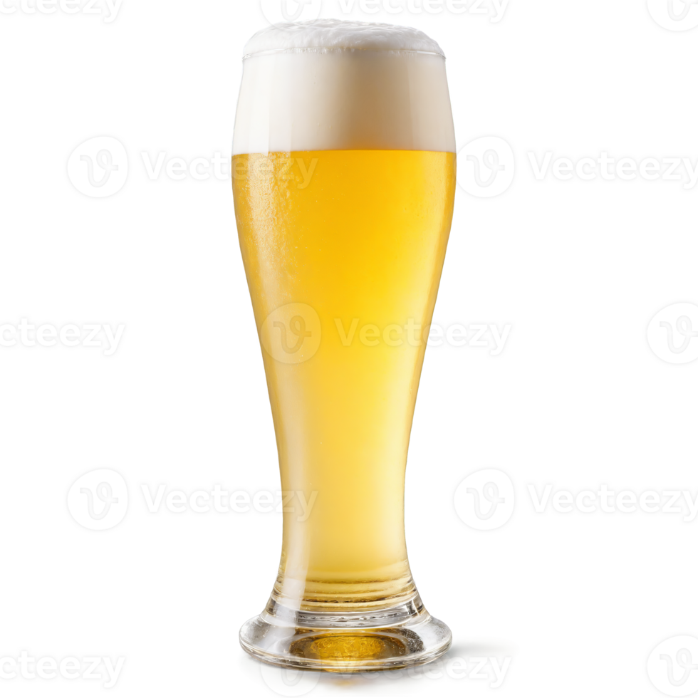 hefeweizen glas hoog en gevulde met vaag gouden tarwe bier een leeg en een gegarneerd png