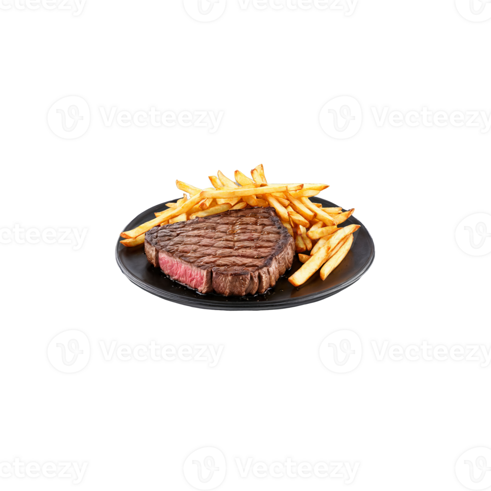 Steak frites with juicy steak crispy fries floating and steaming Food and culinary concept png