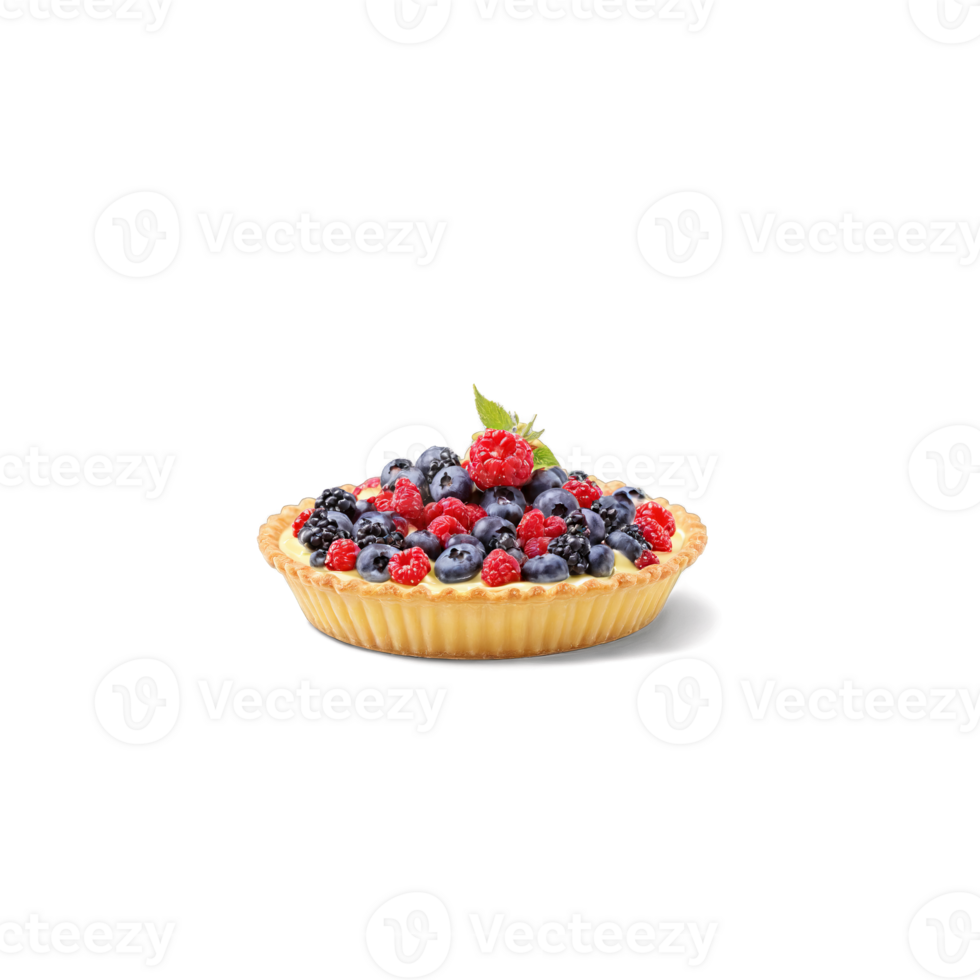 Fruit tart with assorted berries and custard filling in motion Food and culinary concept png