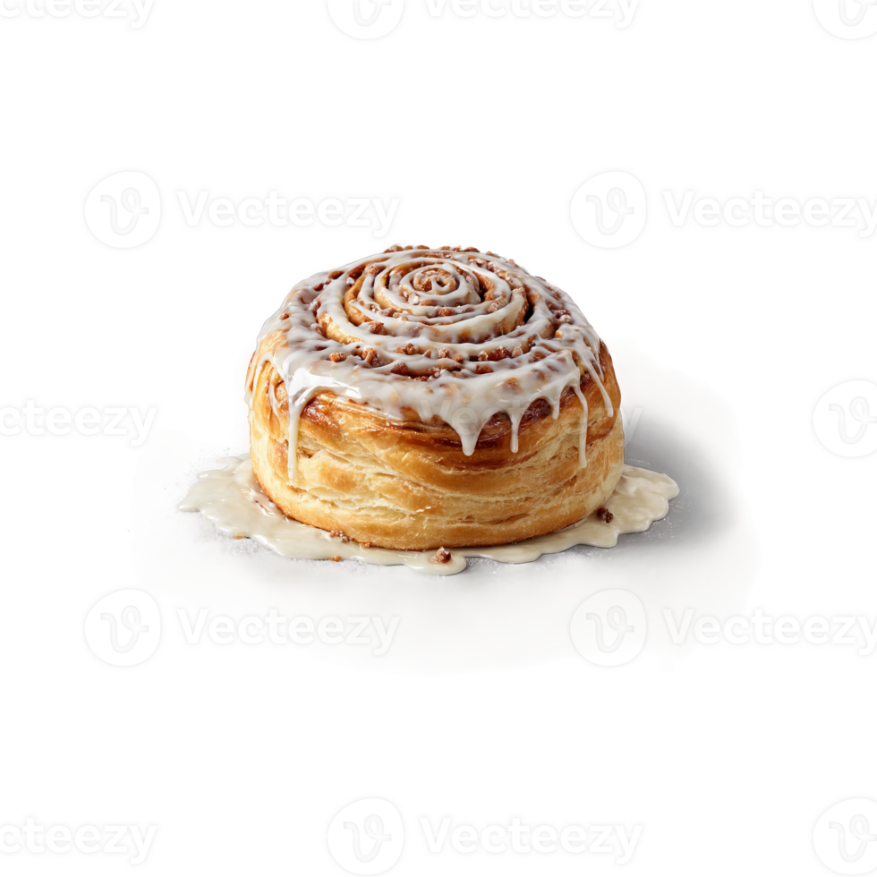 Cinnamon roll with gooey frosting suspended and steaming Food and culinary concept png
