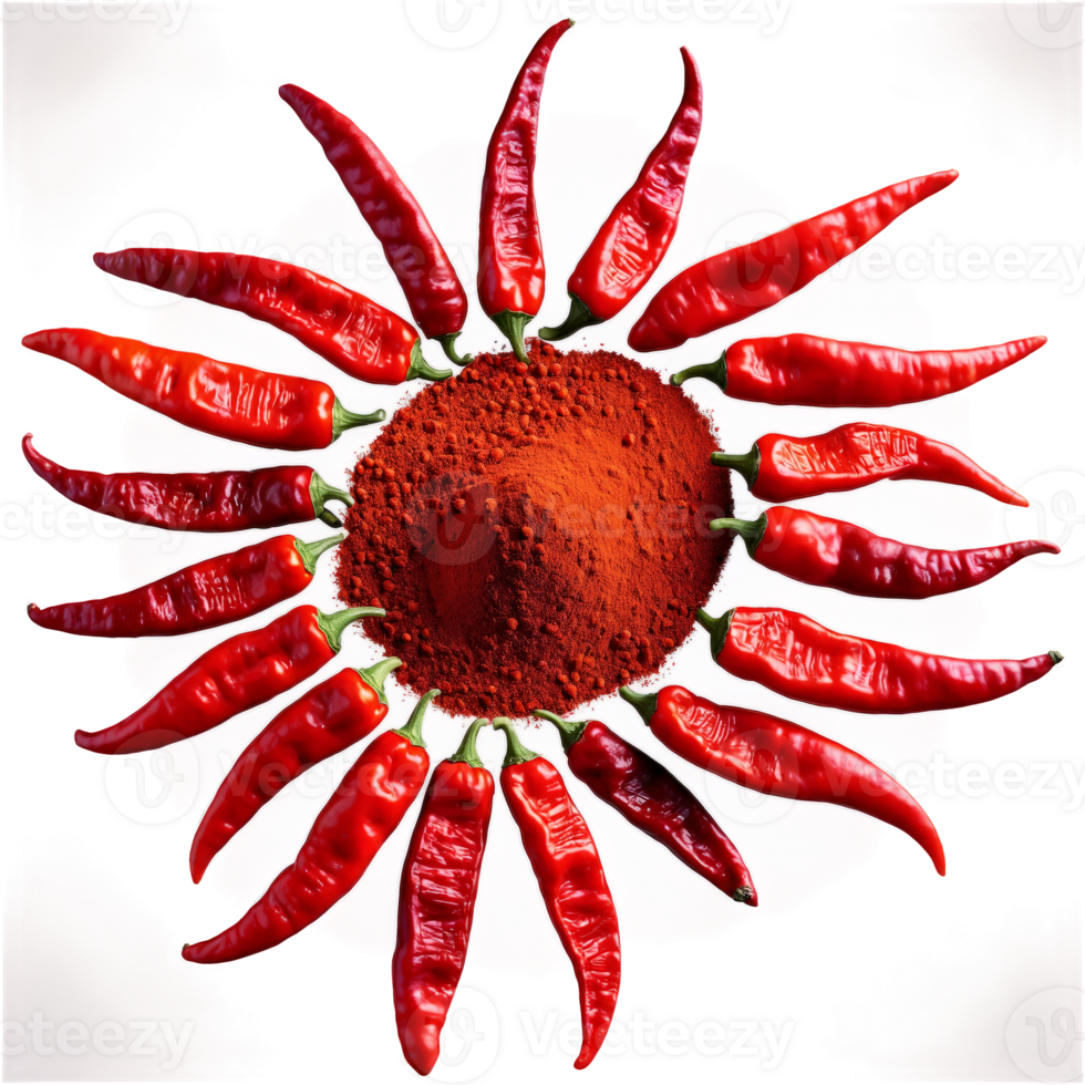 Cayenne Pepper a mound of bright red cayenne pepper powder with whole dried peppers png