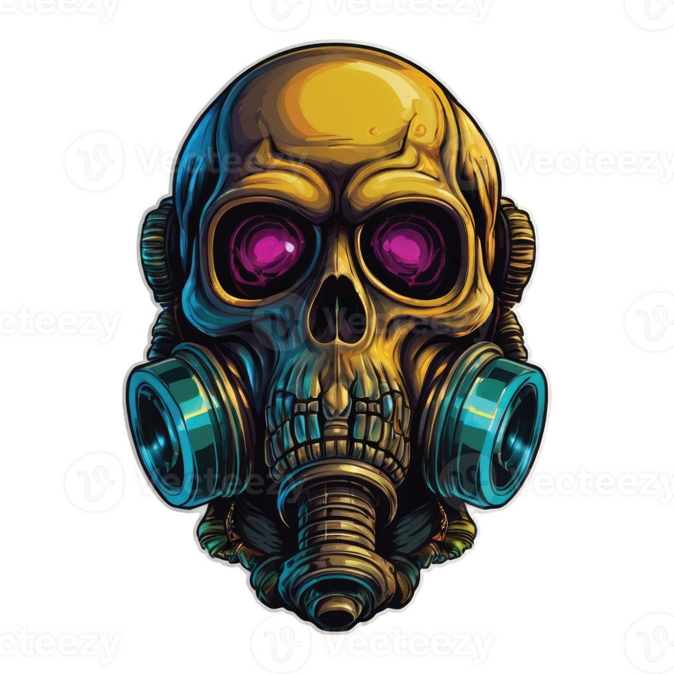 Skull wearing a gas mask illustration png