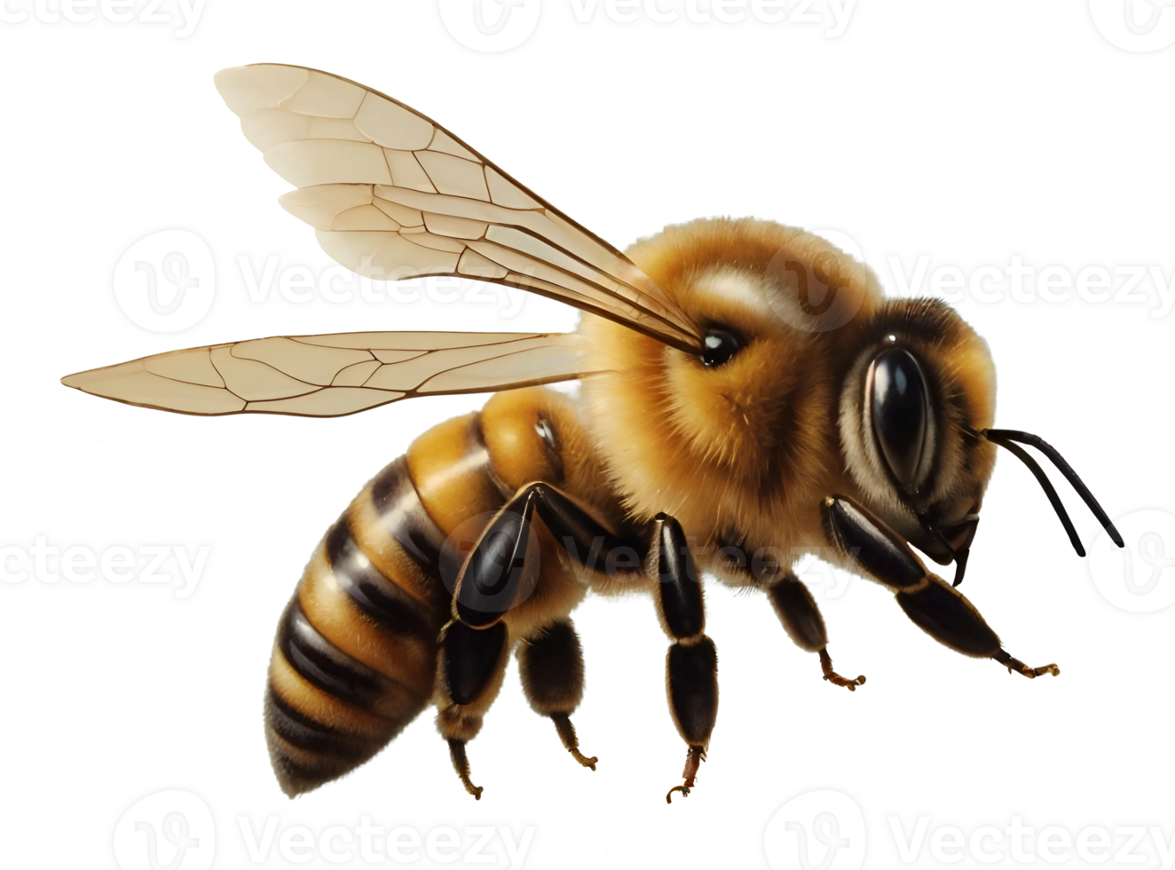 cerca arriba de abeja volador. png