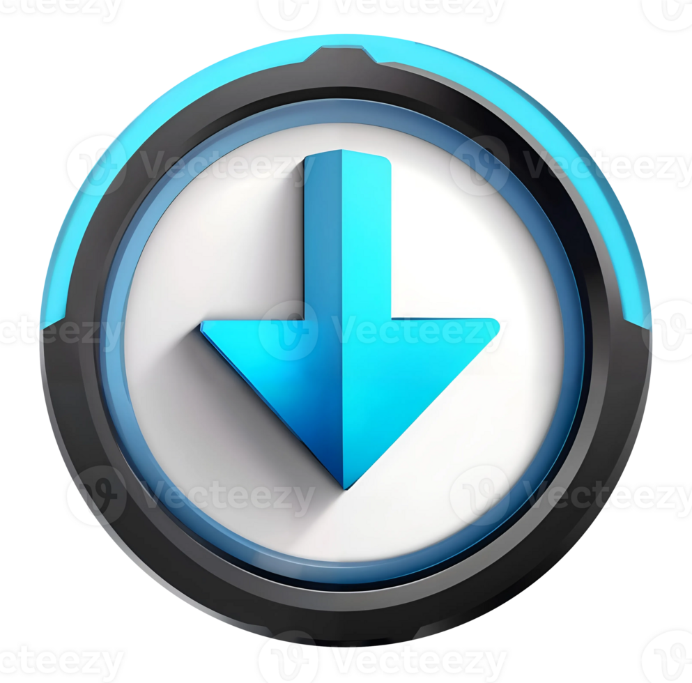 3d glossy blue down arrow icon. png