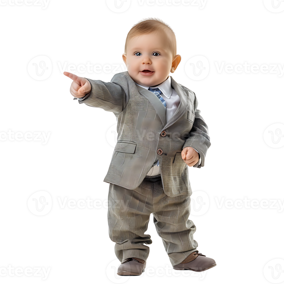 Baby businessman pointing on isolated transparent background png