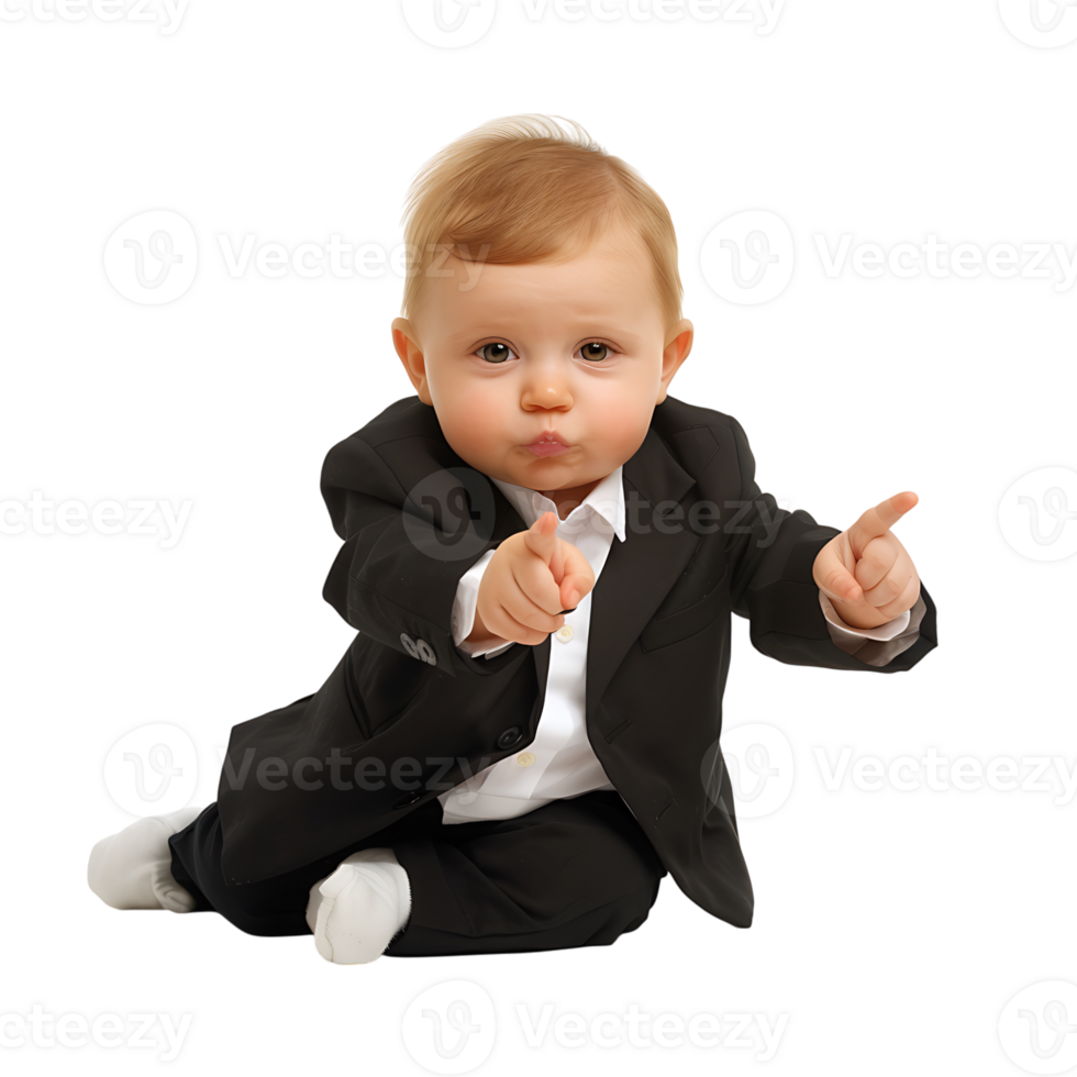 Baby businessman pointing on isolated transparent background png