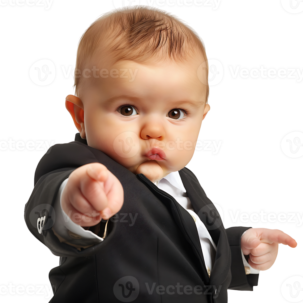 Baby businessman pointing on isolated transparent background png