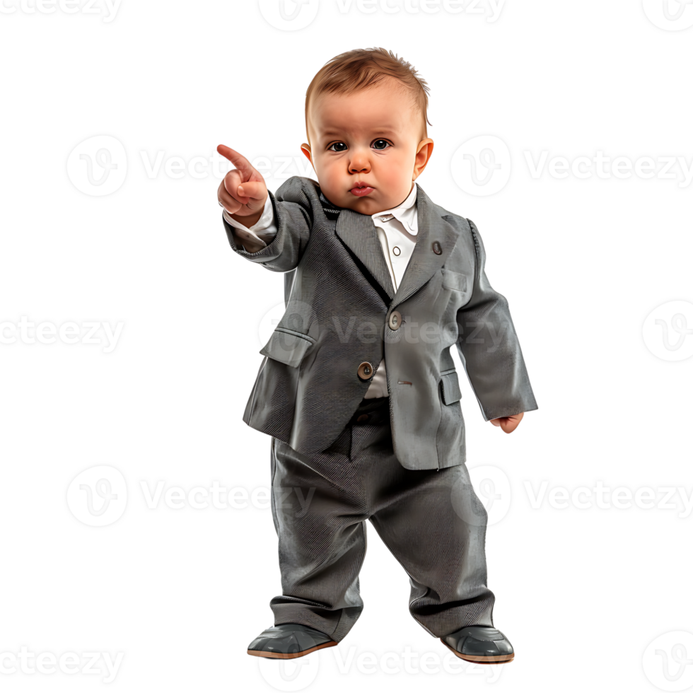 Baby businessman pointing on isolated transparent background png