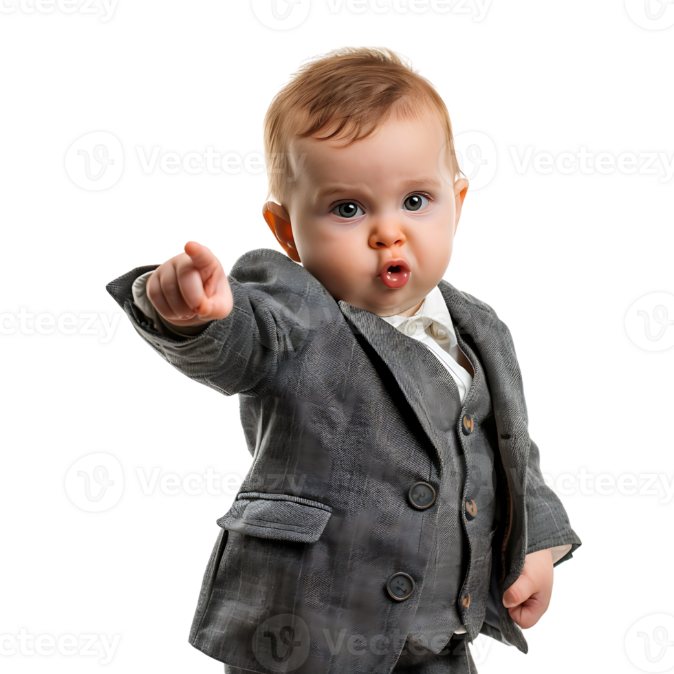 Baby businessman pointing on isolated transparent background png