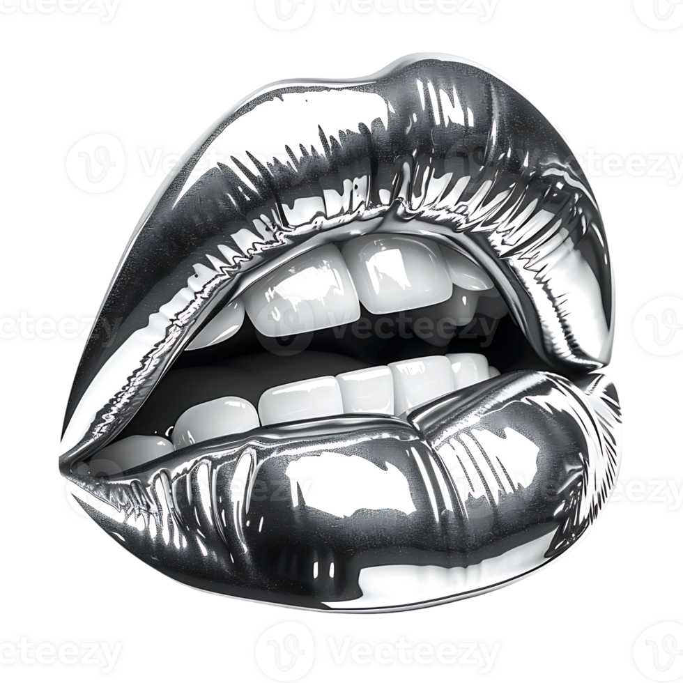 Chrome glossy lips on isolated transparent background png