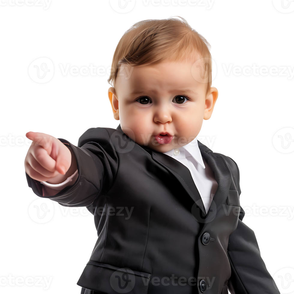 Baby businessman pointing on isolated transparent background png