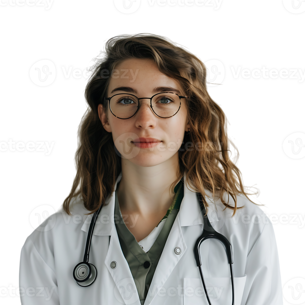 Doctor woman with stethoscope keeping the arms crossed on isolated transparent background png