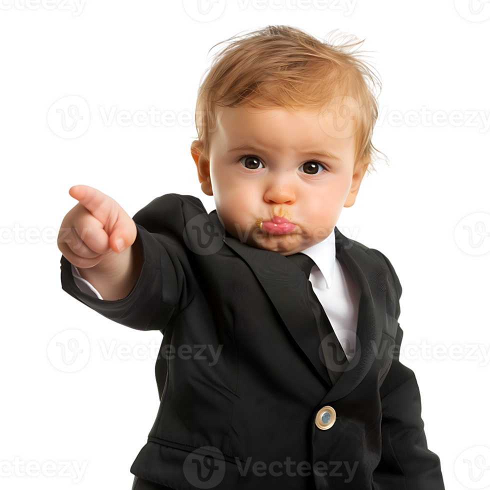 Baby businessman pointing on isolated transparent background png