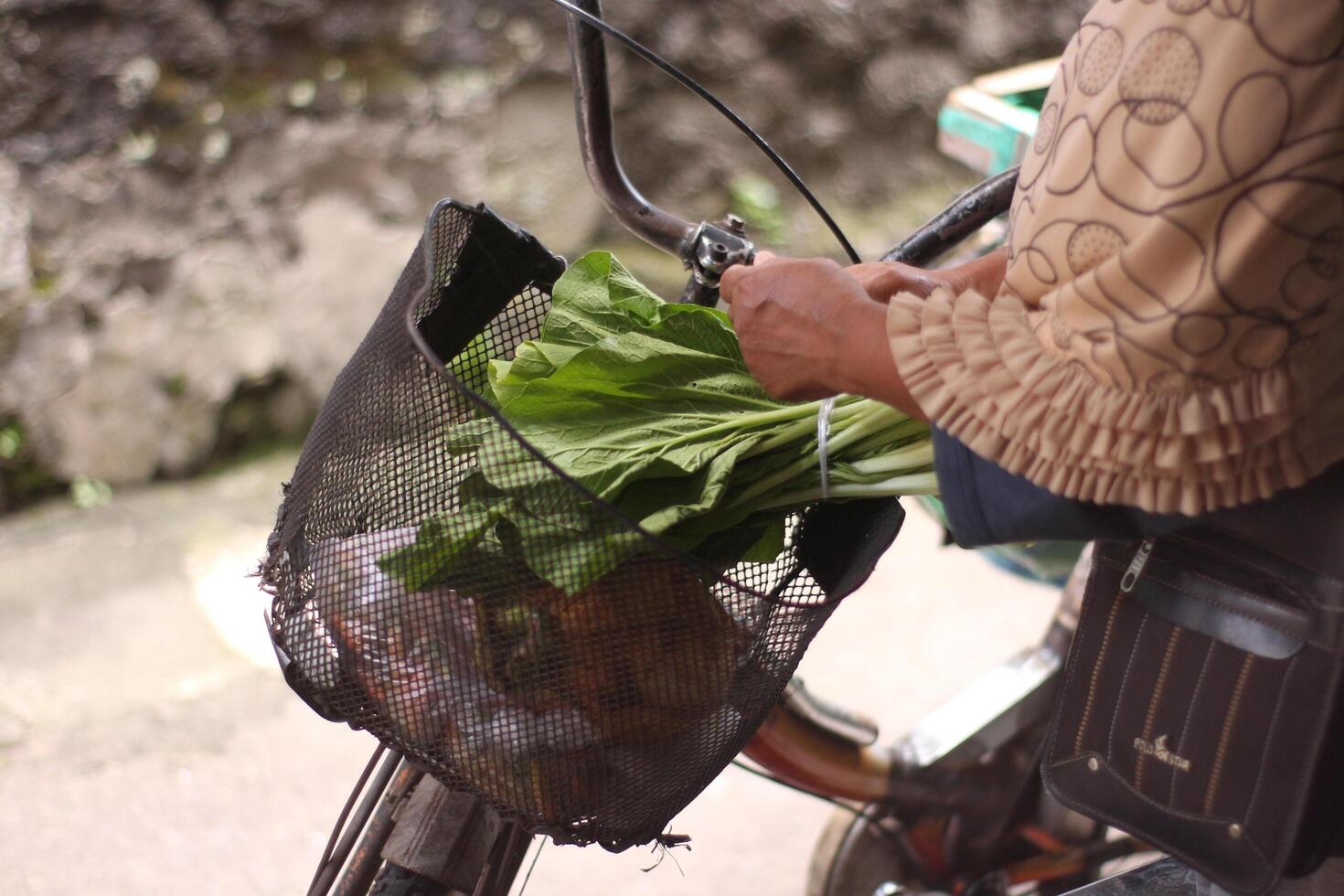 Selling goods of bicycle vegetable sellers in Indonesia photo