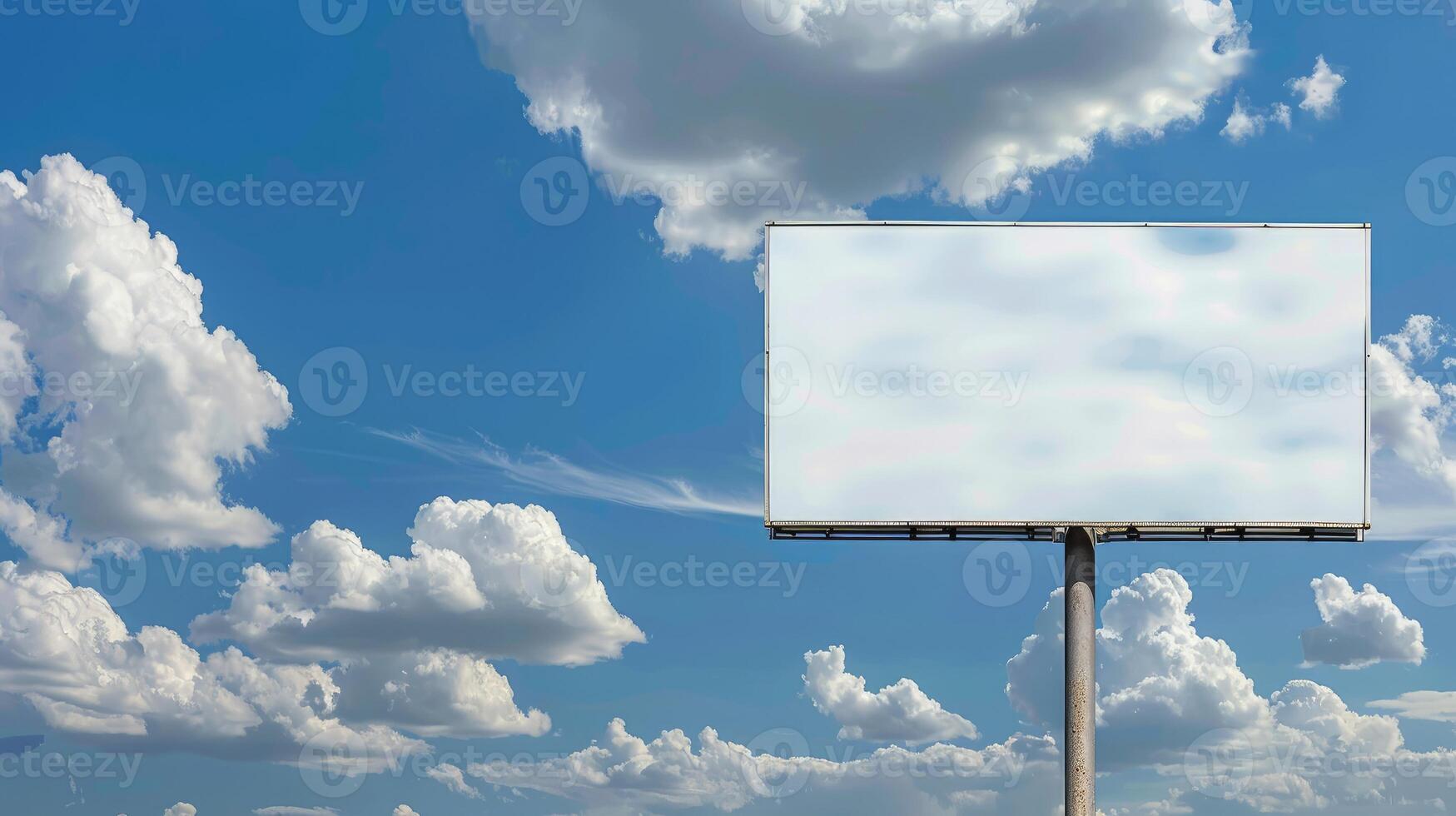 blank white billboard mockup on blue sky background, wide banner for advertising. photo