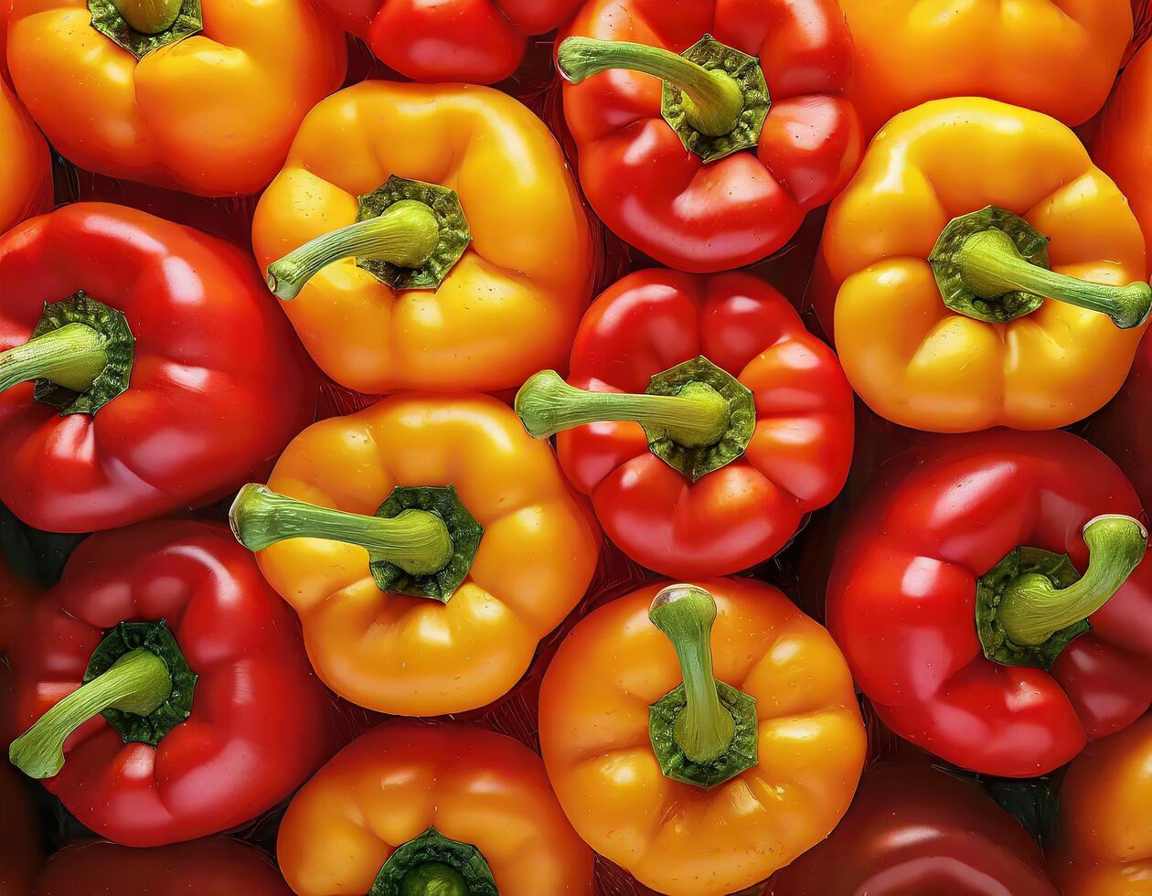 Red, yellow and orange bell peppers photo