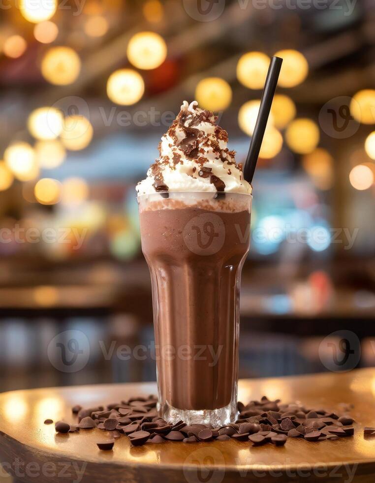 Delicious food of chocolate milkshake with whipped cream photo