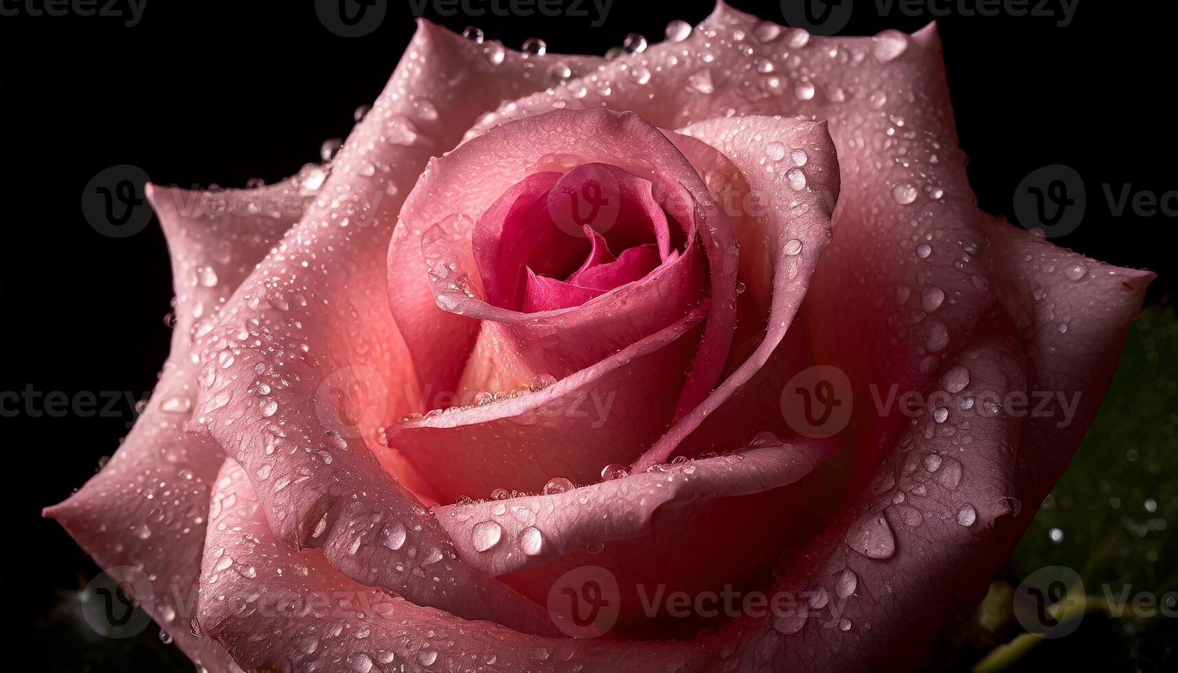 Macro shot of a pink rose with water droplets photo