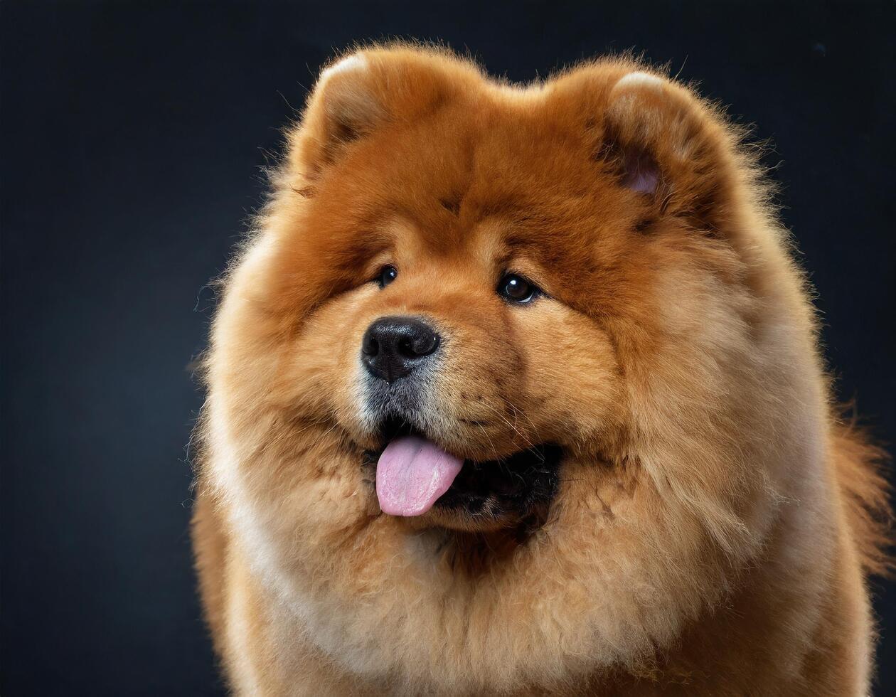 adorable chow-chow en un llanura oscuro antecedentes foto