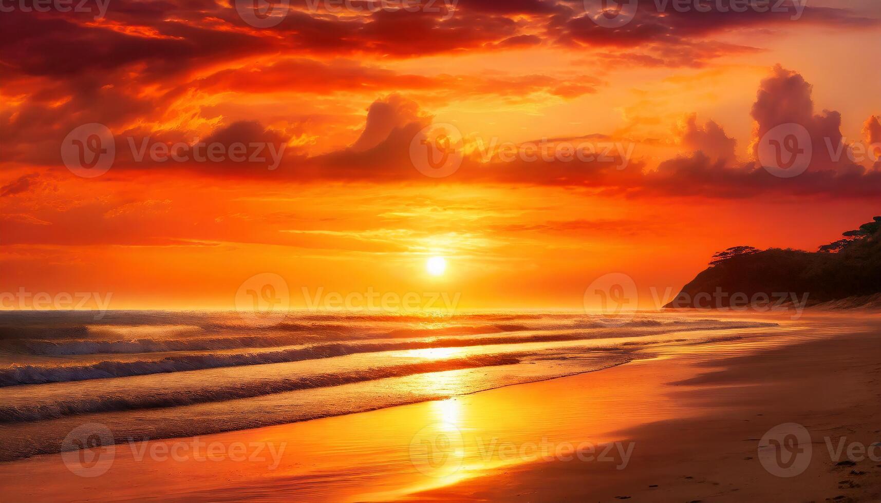 Stunning golden hour sunset sky view over the beach photo