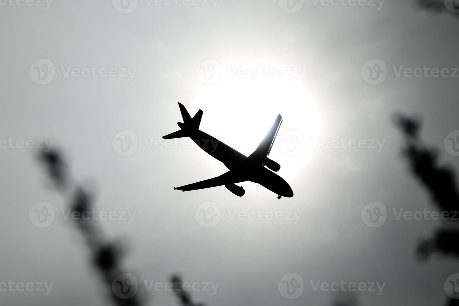 the plane is flying in the sky photo