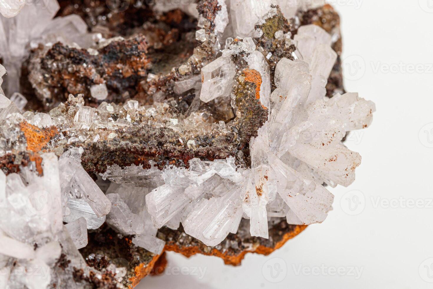 Macro mineral stone crystals Hemimorphite rock on a white background photo