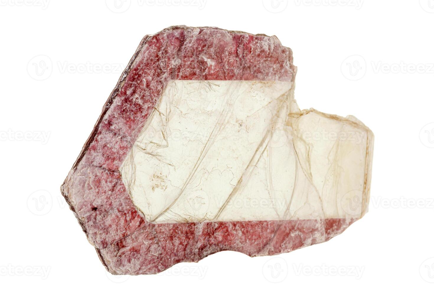 macro Roca lepidolita mineral en blanco antecedentes foto