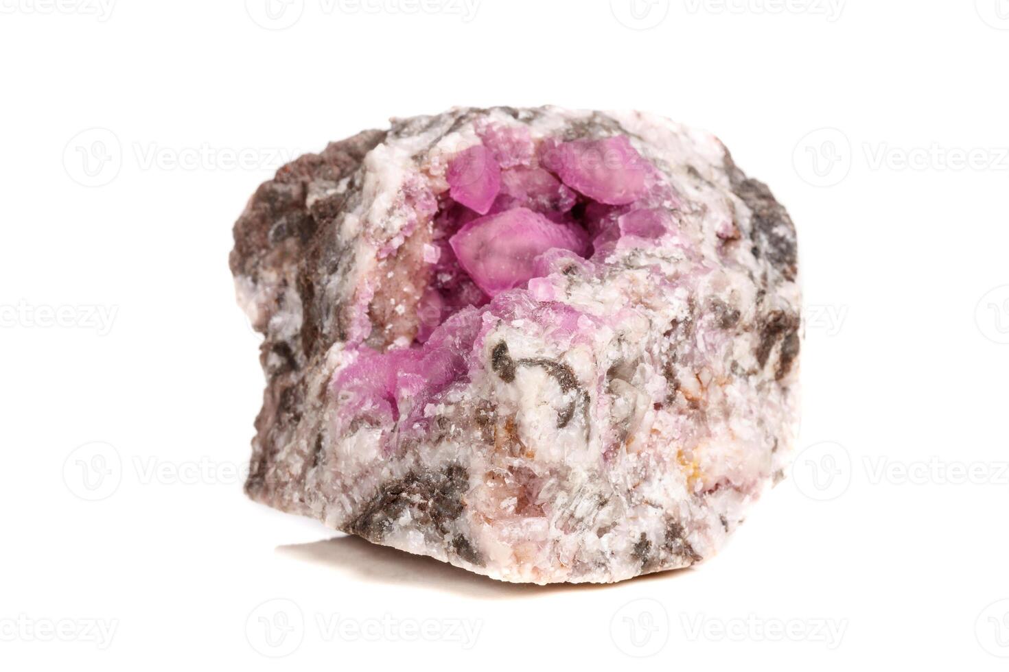 Macro mineral stone Cobalt Calcite rock on white background photo