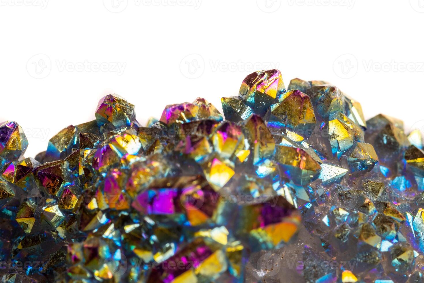 Macro mineral stone Titanium Quartz, Flame Aura Quartz on a white background photo