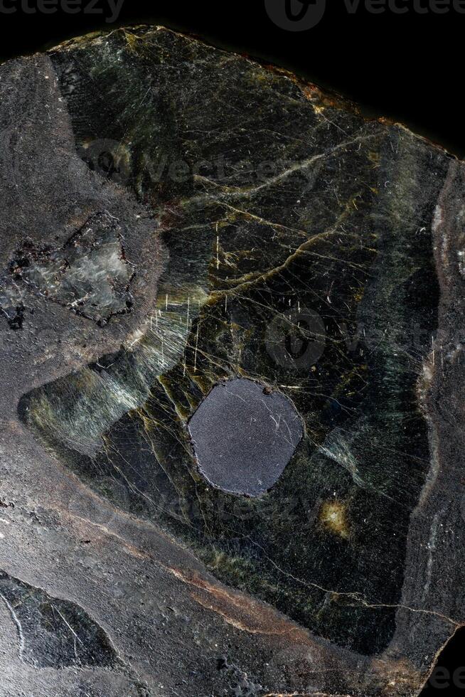 macro diópsido mineral Roca en negro antecedentes foto